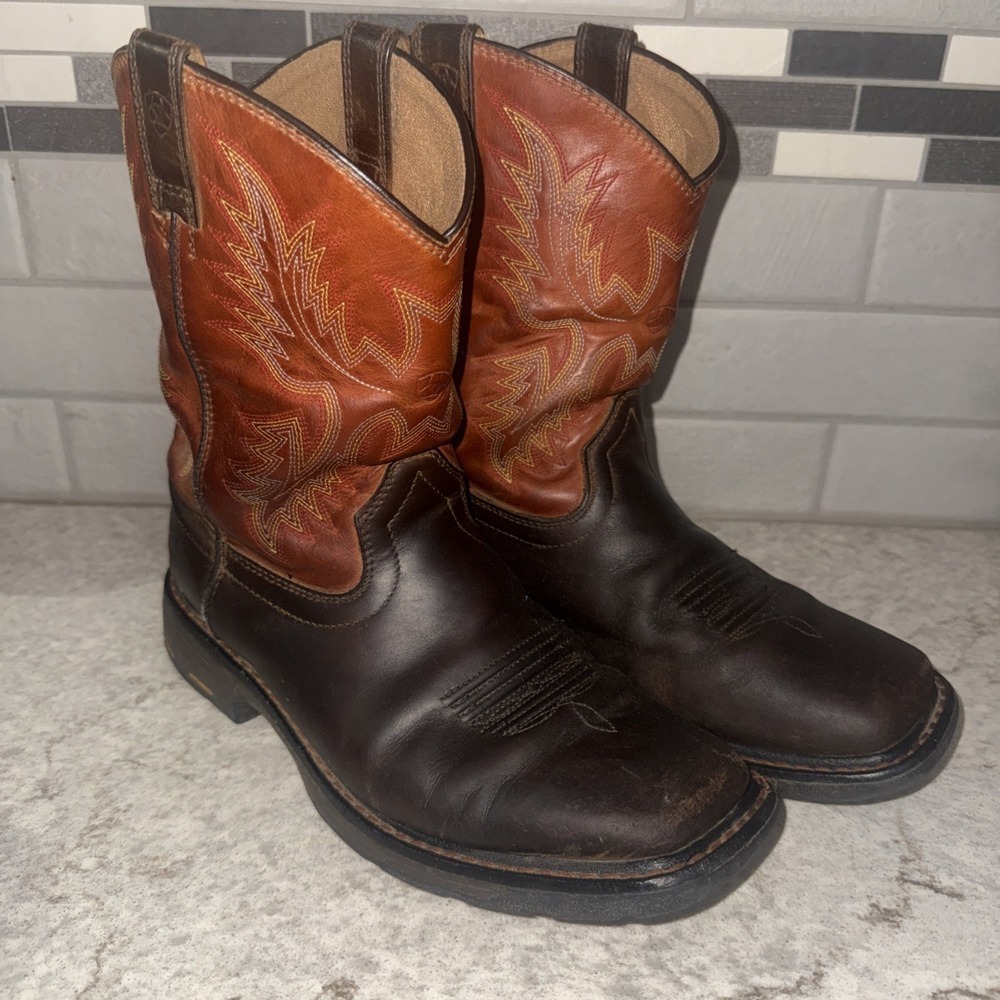 Ariat WorkHog Cowboy Boots Youth Size 5 Brown Square Toe Western Leather